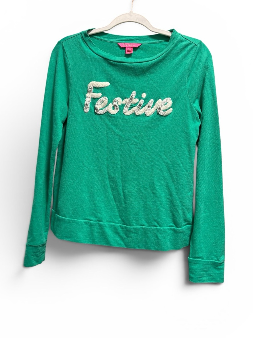 Lilly Pulitzer Rami Festive Green Sequined Beaded Cotton Sweatshirt - Picture 2 of 4